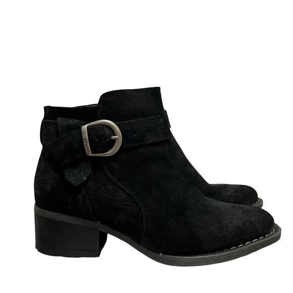 Born Womens Morocco Suede Leather Ankle Boots US 7.5 EU 38.5 Black Side Buckle - Picture 1 of 9